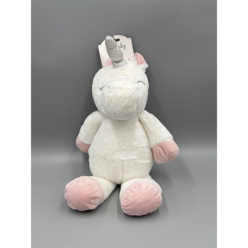 Kelly Baby Unicorn Rattle Sparkle Horn Plush Pink White Plush 17" Stuffed Animal